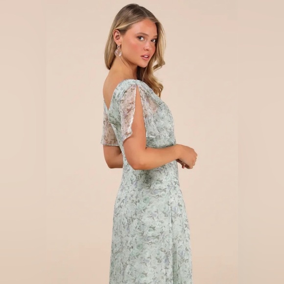 Lulu’s Dreamiest Desires Sage Green Floral Flutter Sleeve Maxi Dress - Picture 2 of 10